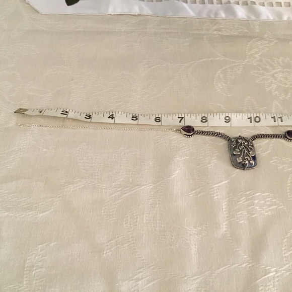 TAMERLANE SQUARE STONE W/ DESIGN ON FRONT AND TWO PEAR AMETHYST STERLING SILVER - Picture 9 of 9